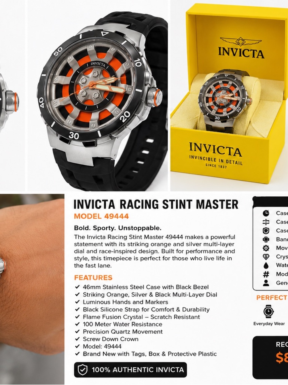 Invicta Racing Stint Master Men's Watch - Black & Orange